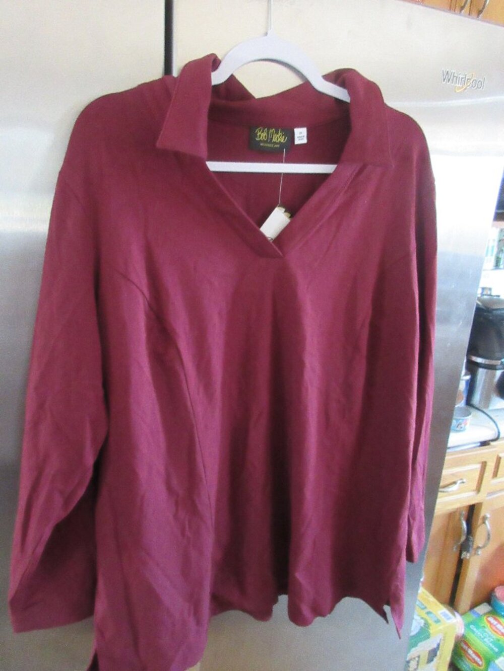 bob mackie collared vneck tunic pullover top lounge nwt wine 2x